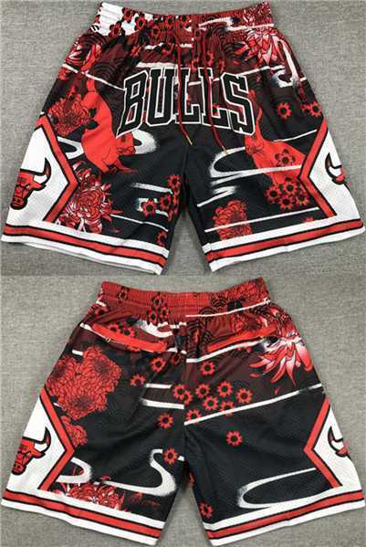 Mens Chicago Bulls Red Black Shorts->nba shorts->NBA Jersey